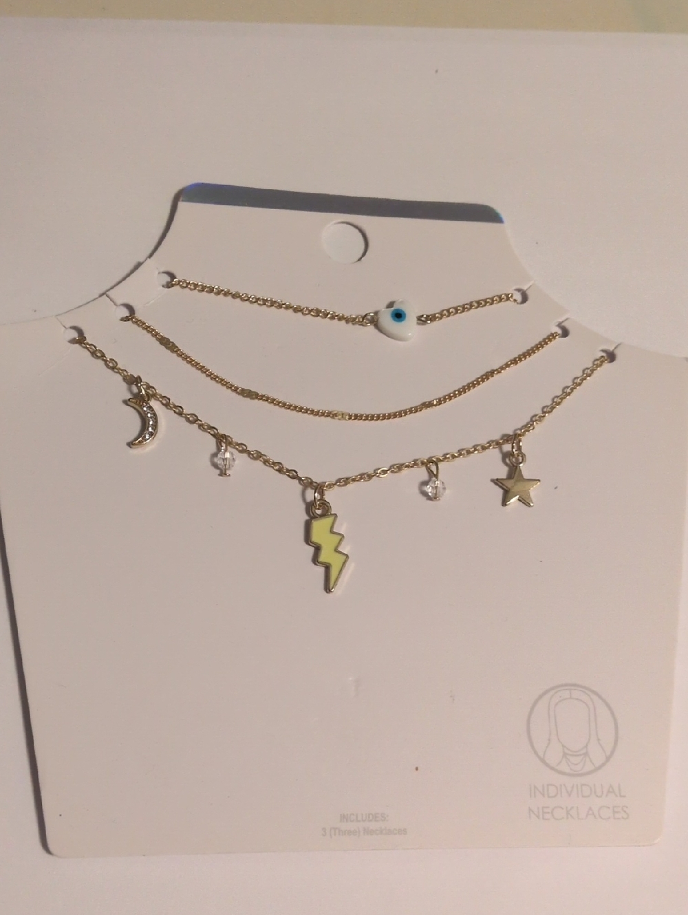 Gold-Tone Layered Necklace Set with Yellow Lightning Charm and Heart Blue Eye‎